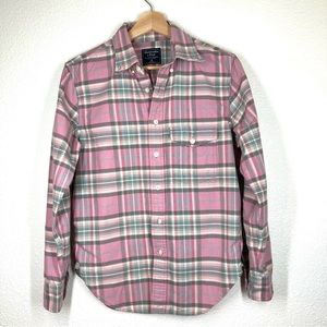 Abercrombie & Fitch Unisex Plaid Long Sleeves Button Down Shirt XS Cotton Pink